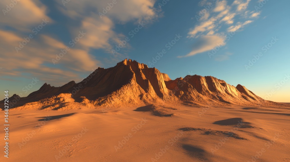 Naklejka premium Desert mountain range sunset landscape
