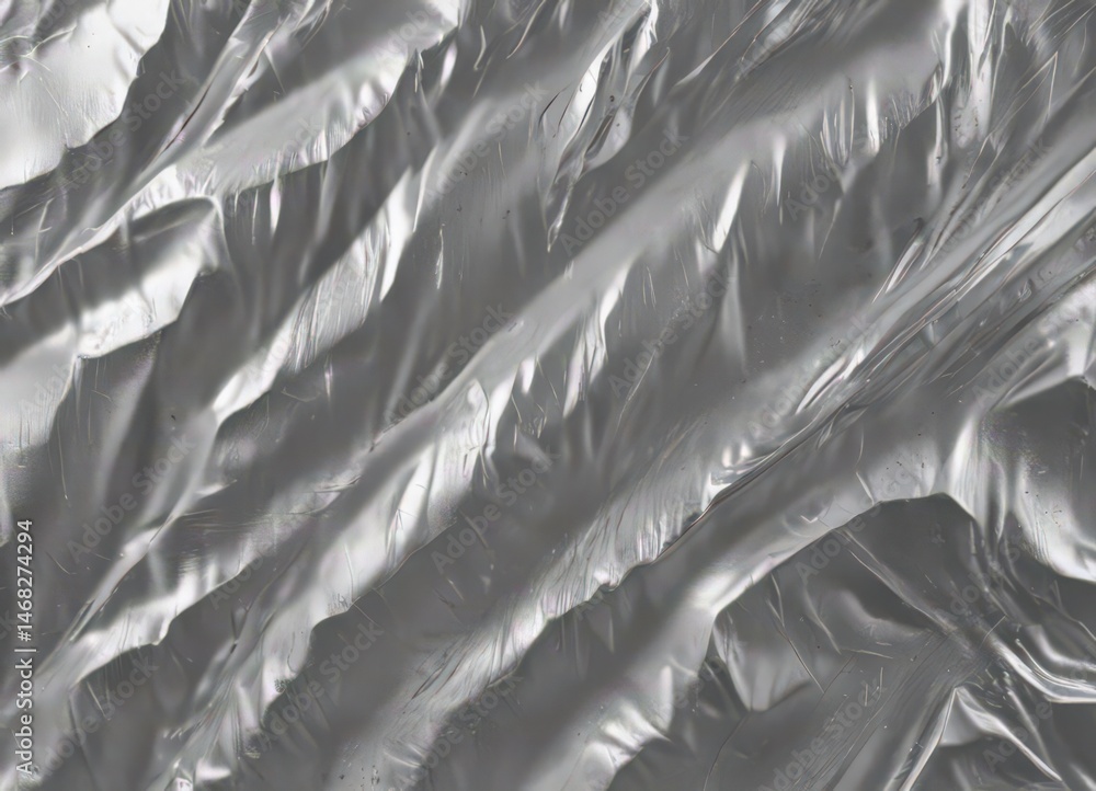 Wrinkled silver foil backdrop, shimmering metallic Abstract design , background, light