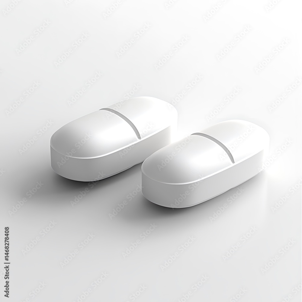 Two White Medical Pills On A Clean White Background Photo Two White Medical Pills On A Clean White Background Photo