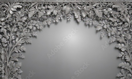 Intricate silver leaf lace border, opulent metallic backdrop, background, border, glamorous