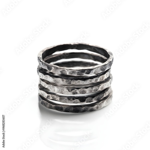 Elevate Your Jewelry Collection with Hammered Silver Stacking Ring Set Boasting Unique Oxidized Artisan Finish