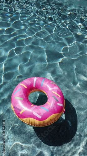 Obraz na płótnie Pink and yellow inflatable ring floating on clear blue water in a sunlit swimming pool. w salonie