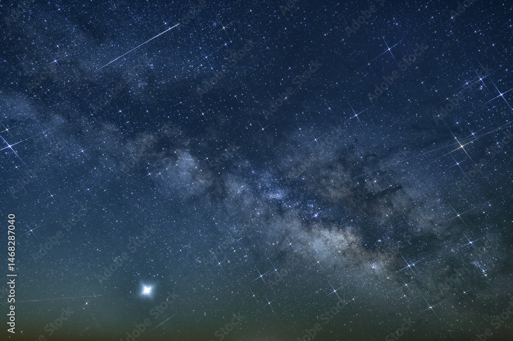 Fototapeta premium Milky Way with stars, planets, constellations and meteors