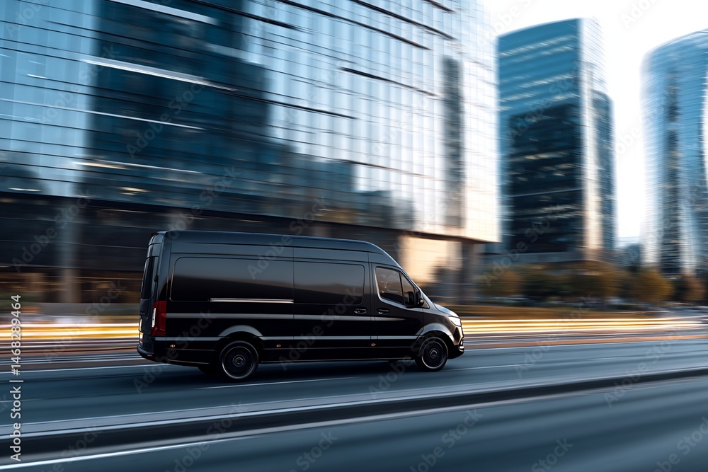 Black Cargo Van in Urban Setting Black Cargo Van in Urban Setting