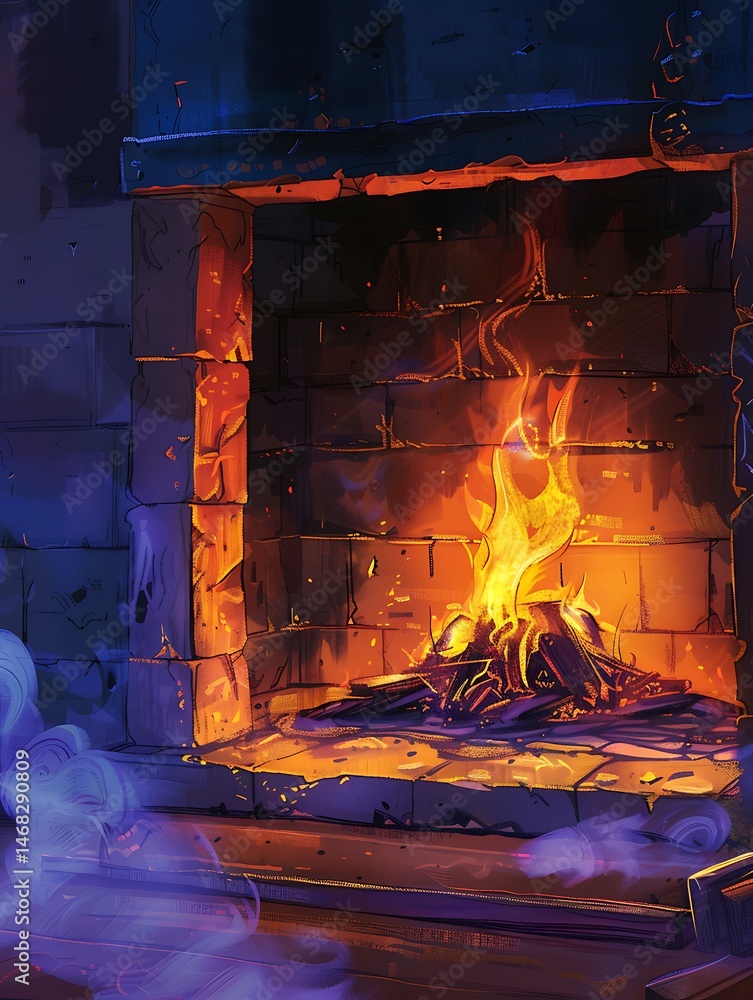 Warm Fireplace Illustration Detailed Brickwork And Cozy Atmosphere Digital Art Photo Warm Fireplace Illustration Detailed Brickwork And Cozy Atmosphere Digital Art Photo