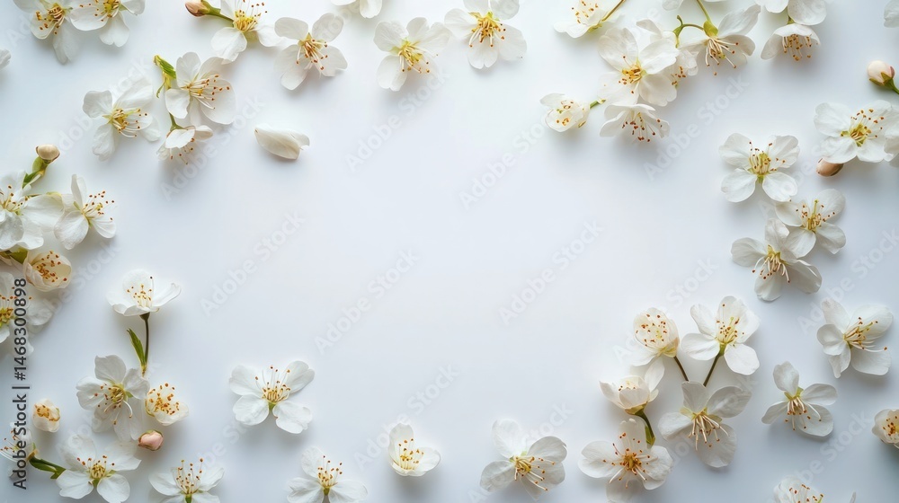 Obraz premium Delicate White Flowers Blooming on Tree Branches in a Peaceful Spring Nature Garden Scene Soft Delicate and Ethereal Floral Background with Elegant and Dreamy Atmosphere