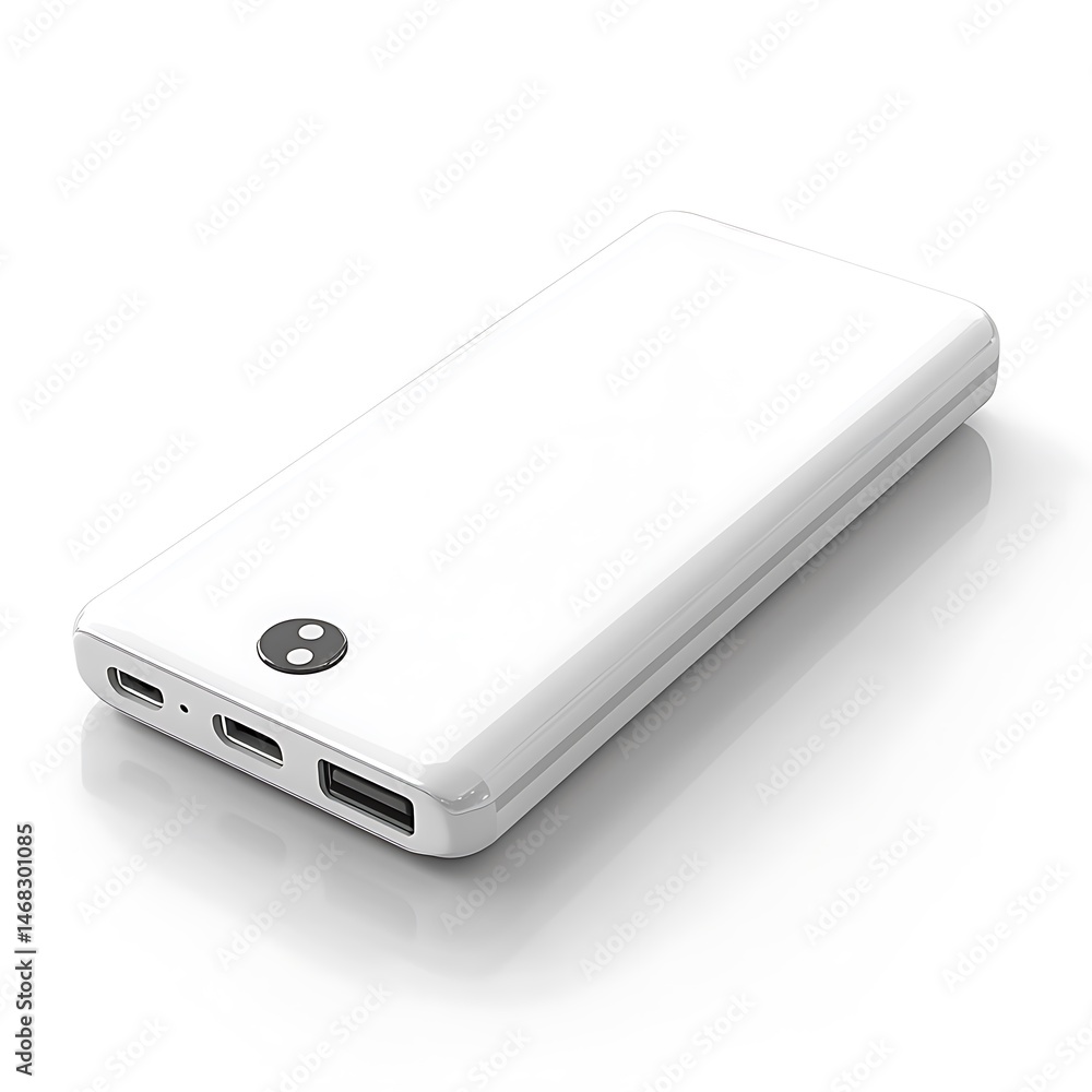 White Power Bank Device On A Clean Background Studio Photo White Power Bank Device On A Clean Background Studio Photo