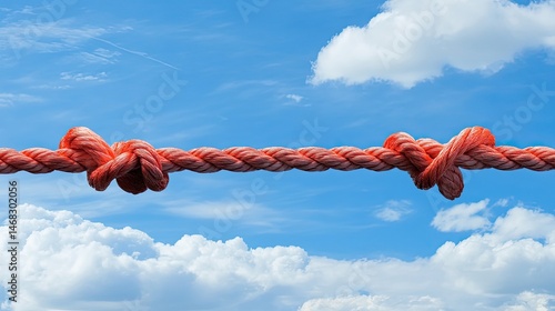 A knotted rope stretches across a vibrant blue sky.