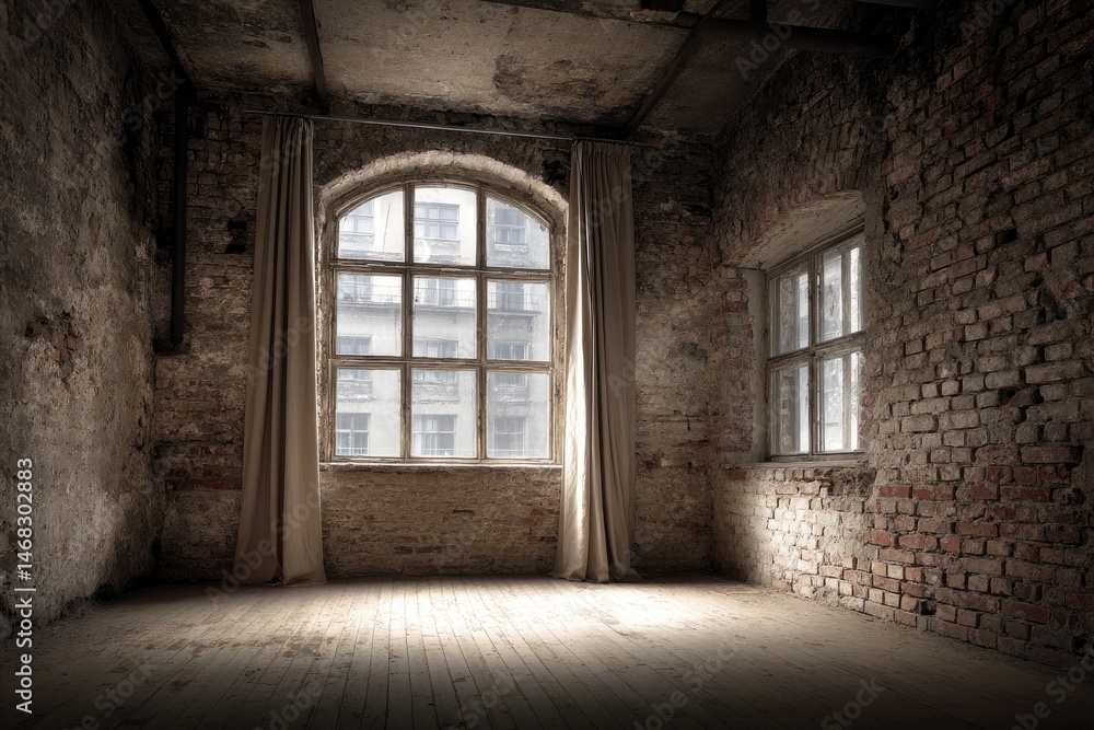 Empty industrial space with large window