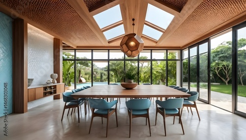 Modern Luxury Dining Room with Pool View