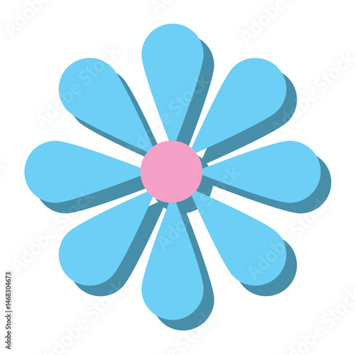 Minimal blue flower with shadow. Vector