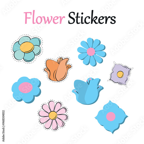 Set of colorful flower stickers. Vector