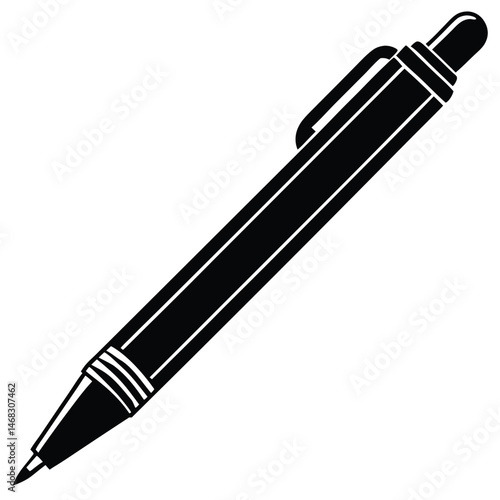 Black and White Illustration of a Classic Ballpoint Pen