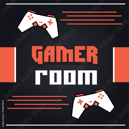 Gamer room layout red. Vector