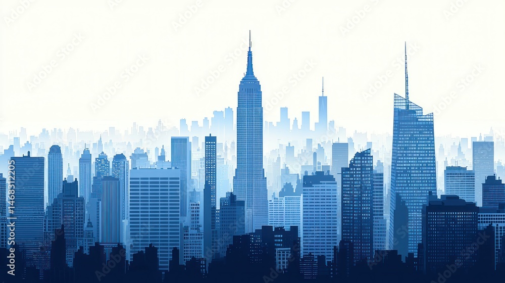 Blue cityscape with skyscrapers reaching for the sky Blue cityscape with skyscrapers reaching for the sky