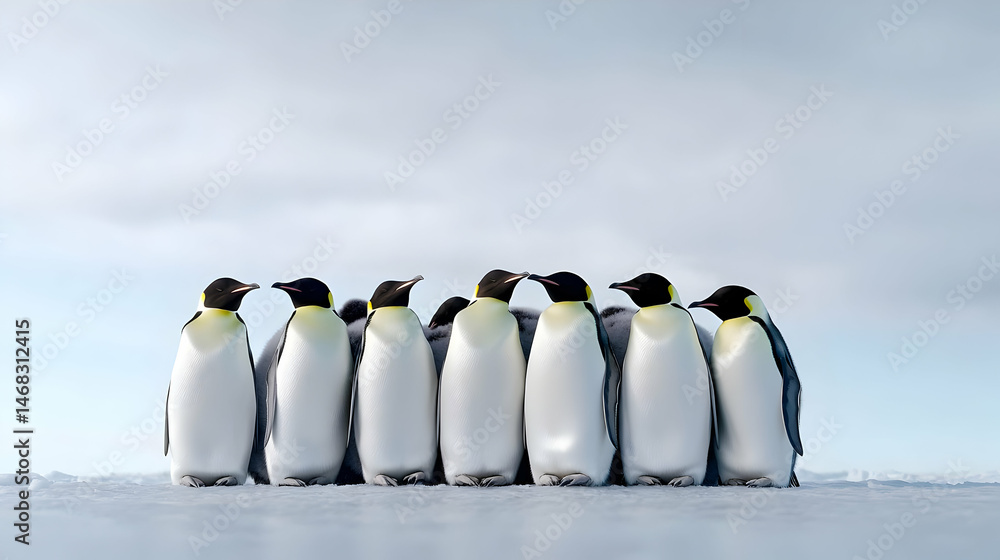 Obraz premium Emperor Penguins Standing In Row On Ice