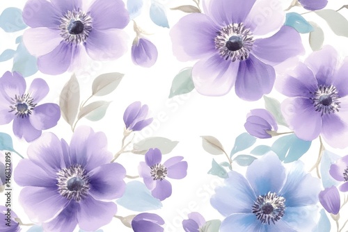 Wallpaper Mural Delicate lavender and blue floral watercolor design Torontodigital.ca