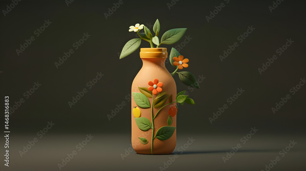 Obraz premium 3D cartoon ecology icon Recycled Bottle cute