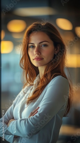 Wallpaper Mural Portrait of a beautiful woman in a suit in an office with copy space vertically 9:16 Torontodigital.ca