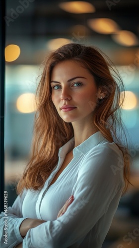 Wallpaper Mural Portrait of a beautiful woman in a suit in an office with copy space vertically 9:16 Torontodigital.ca