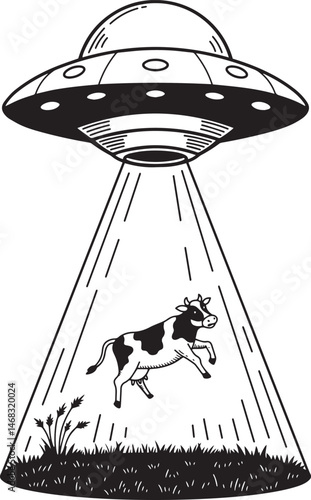 UFO Abducting a Cow Illustration