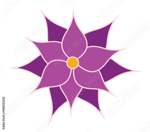 Purple Lotus Flower Top View - Flat Vector Illustration.