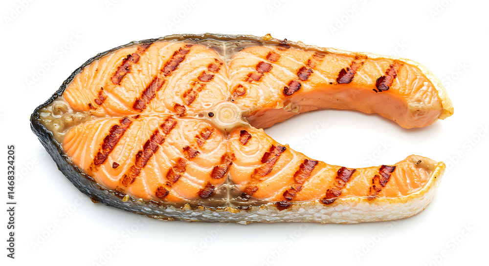 Grilled Salmon Steak isolated on white background
