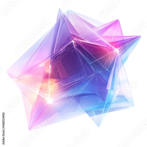 Vibrant abstract background featuring a 3D geometric prism structure generating a mesmerizing kaleidoscopic pattern of luminous iridescent and prismatic reflections in a dynamic spectrum of colors