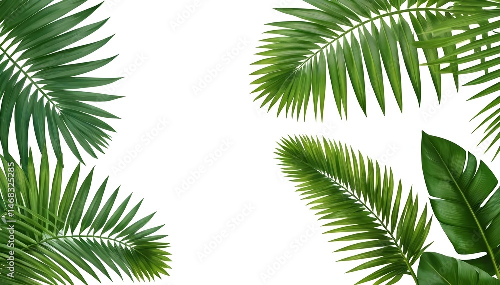 Fototapeta premium Tropical Palm Leaves Frame on White Background