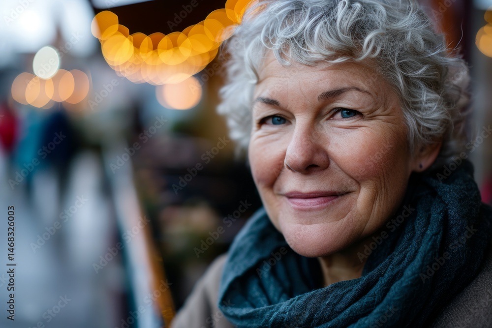 Portrait of a senior woman at christmas market in Paris, France