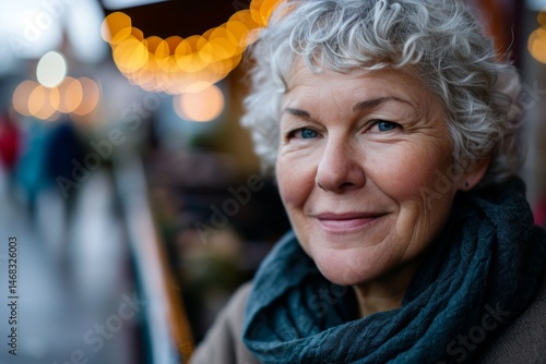 Obraz na płótnie Portrait of a senior woman at christmas market in Paris, France w salonie