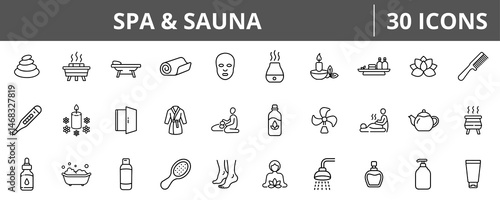 Spa Outline Icons, Relaxing, Minimal, Simple, Sauna Treatment Outline Icons