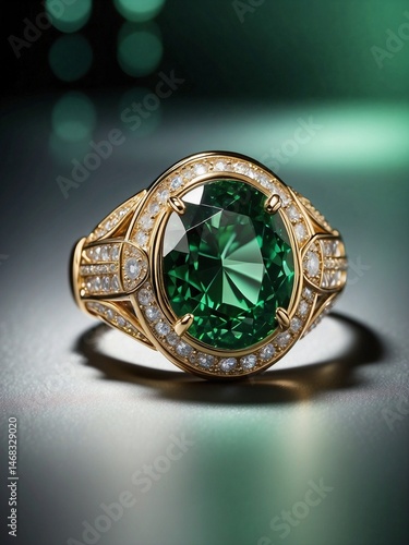 Exquisite Emerald and Gold Ring with Diamond Accents
