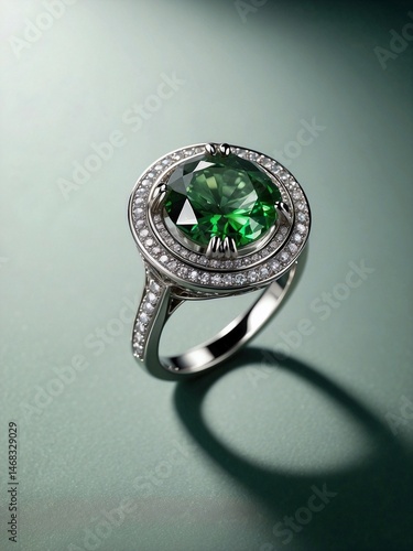 Elegant Emerald and Diamond Halo Ring