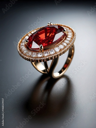 Elegant Ruby and Diamond Halo Gold Ring