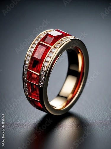 Elegant Gold Ring with Ruby and Diamond Details
