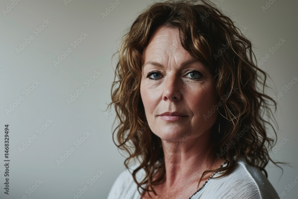 Portrait of mature woman looking at camera. Isolated on grey background.