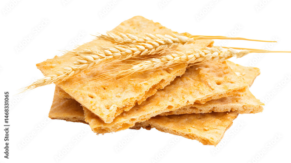 Crispbread with ears of wheat isolated on transparent or white background