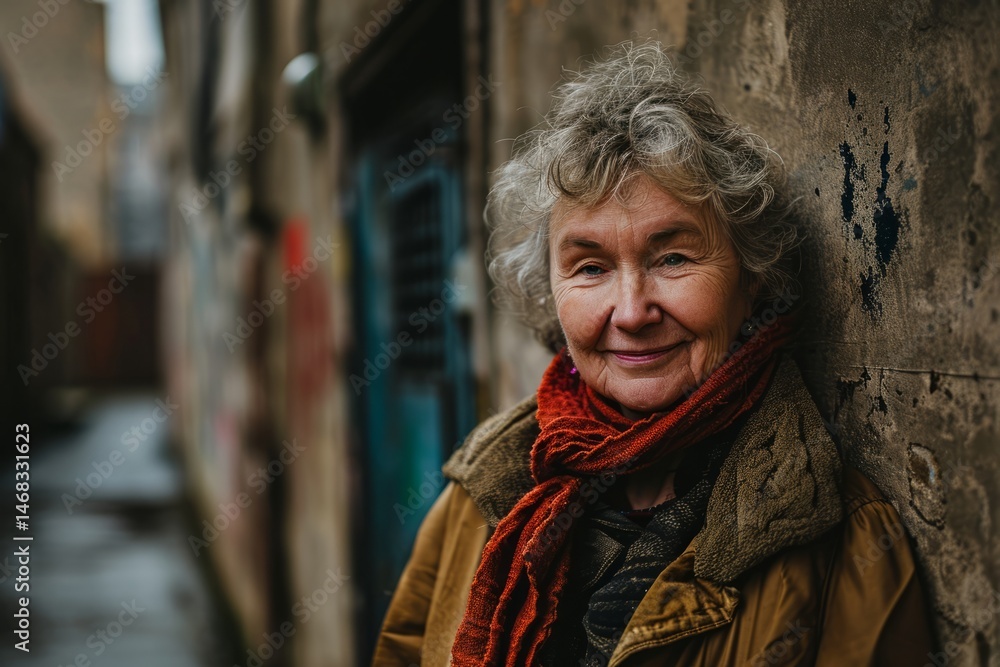 Portrait of an elderly woman with a scarf in the city. Portrait of an elderly woman with a scarf in the city.