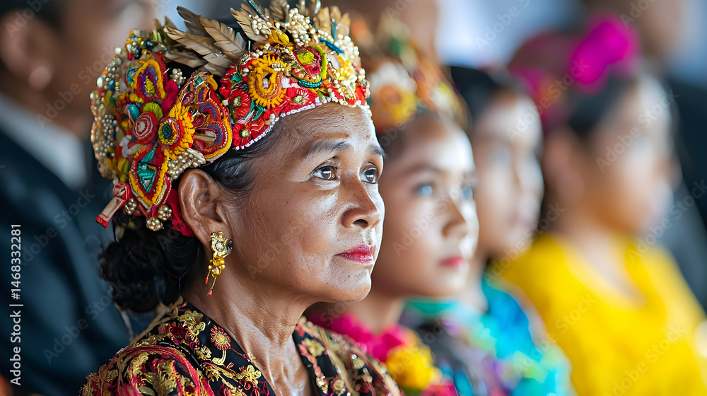 Fototapeta premium Elderly Woman In Traditional Attire At Ceremony
