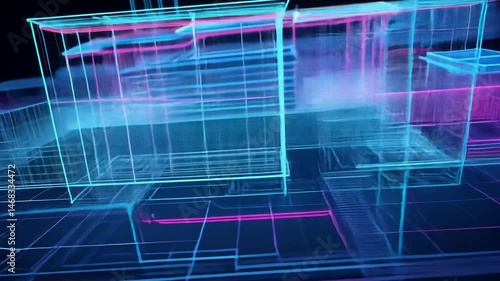 Abstract blueprint visualization of a building structure design for construction