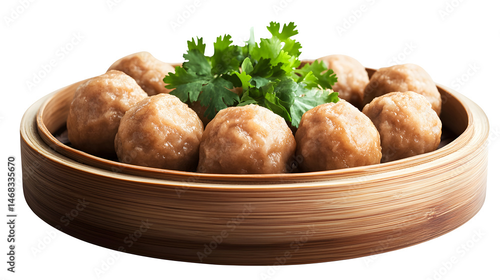 steamed meatball, dim sum food cutout png isolated on white or transparent background