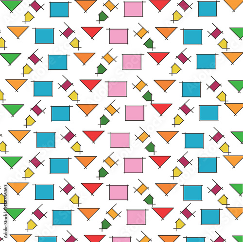 The geometric colored texture consists of different shapes, imitating disassembled mosaics or tiles.