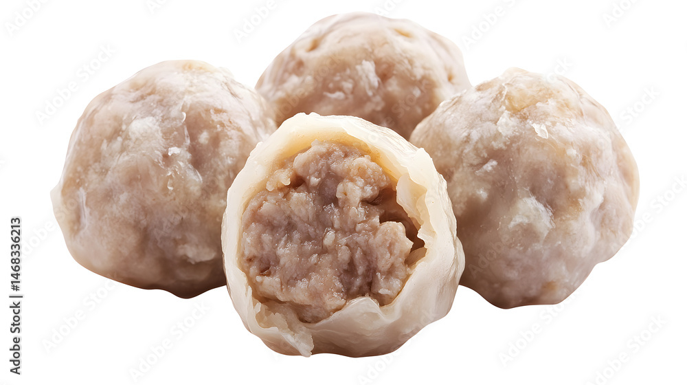 steamed meatball, dim sum food cutout png isolated on white or transparent background