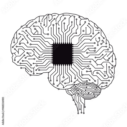 Brain Chip Interface. Neural Network Integration. Brain Implant Technology.
