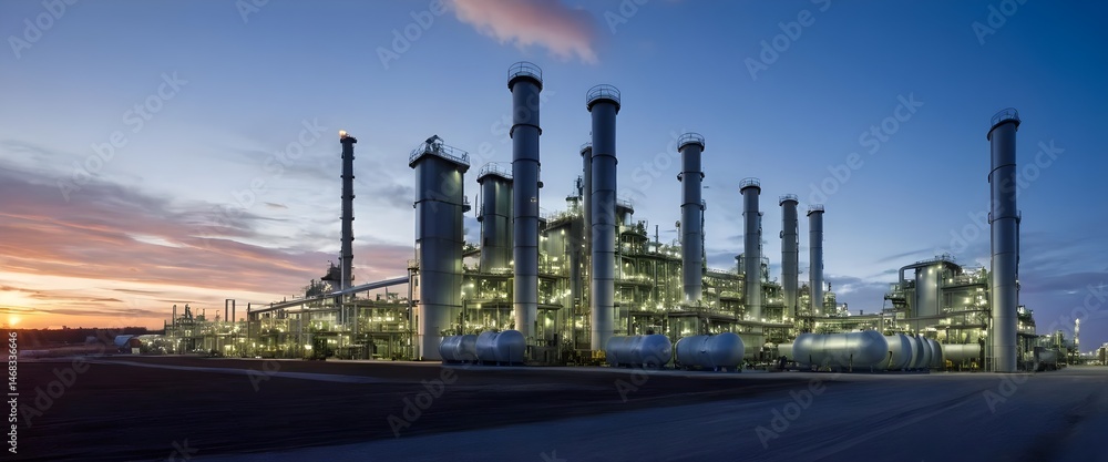 Obraz premium Industrial Refinery at Sunset