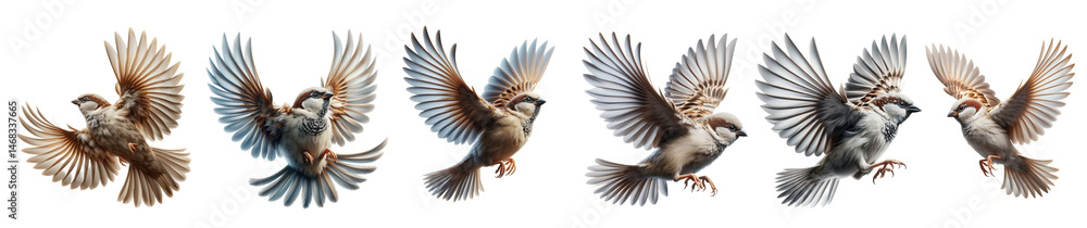 Obraz premium Sparrows gracefully ascend in coordinated flight