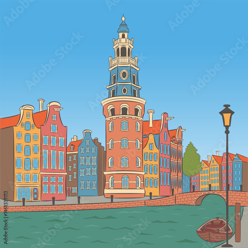 Montelbaanstoren Tower in Amsterdam, Netherlands