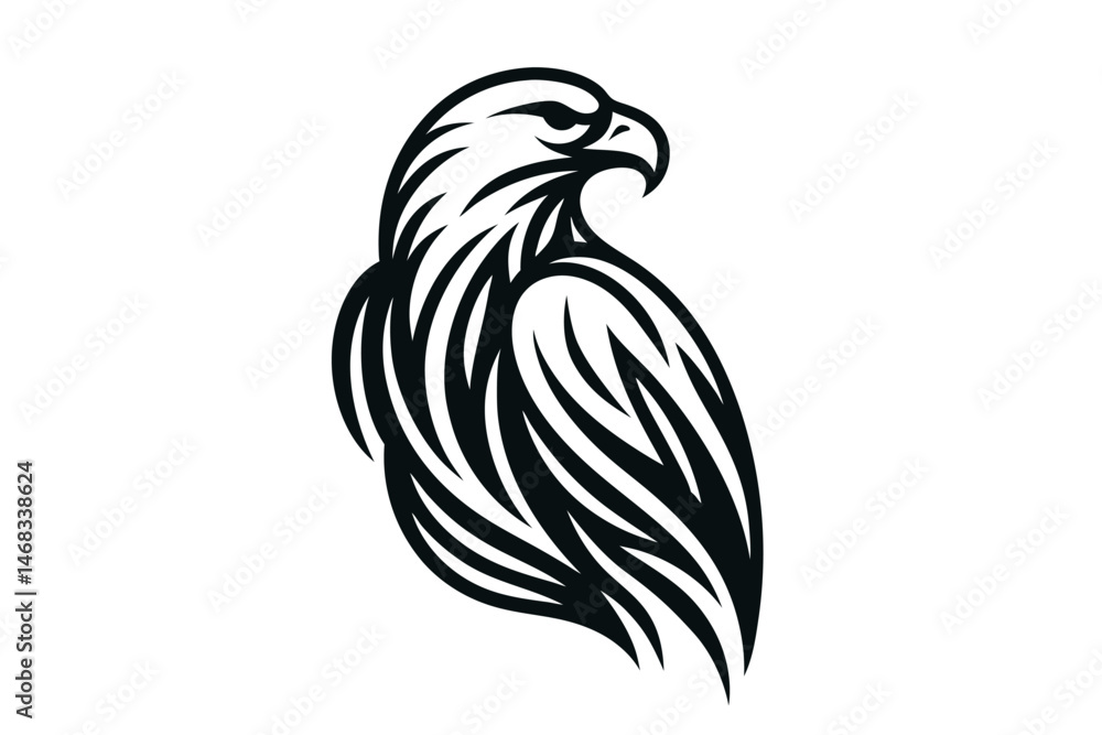 Fototapeta premium Black and white stylized bald eagle icon. Clipart image isolated on background.