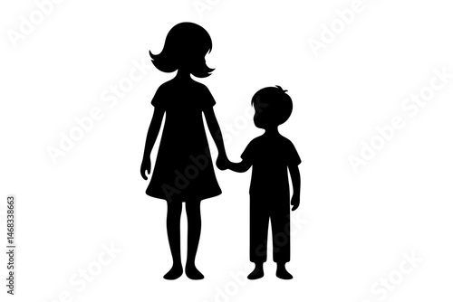Wallpaper Mural Silhouette of older sister holding hands with younger brother. Clipart image isolated on background. Torontodigital.ca